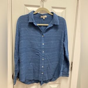 Side Stitch M blue Linen blend button up long-sleeve comfy casual shirt